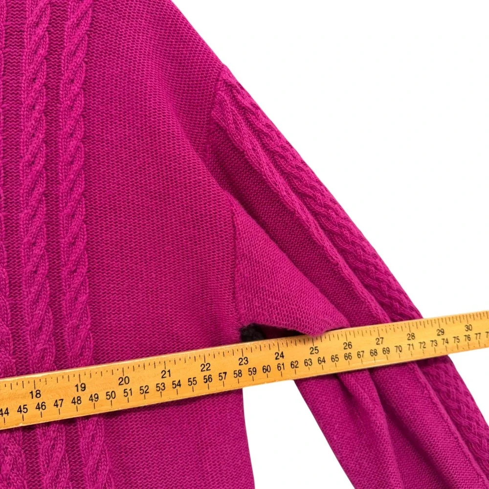 Talbots Womens XL Magenta Cable Knit Mock Neck Sweater Gold Button Cuffs